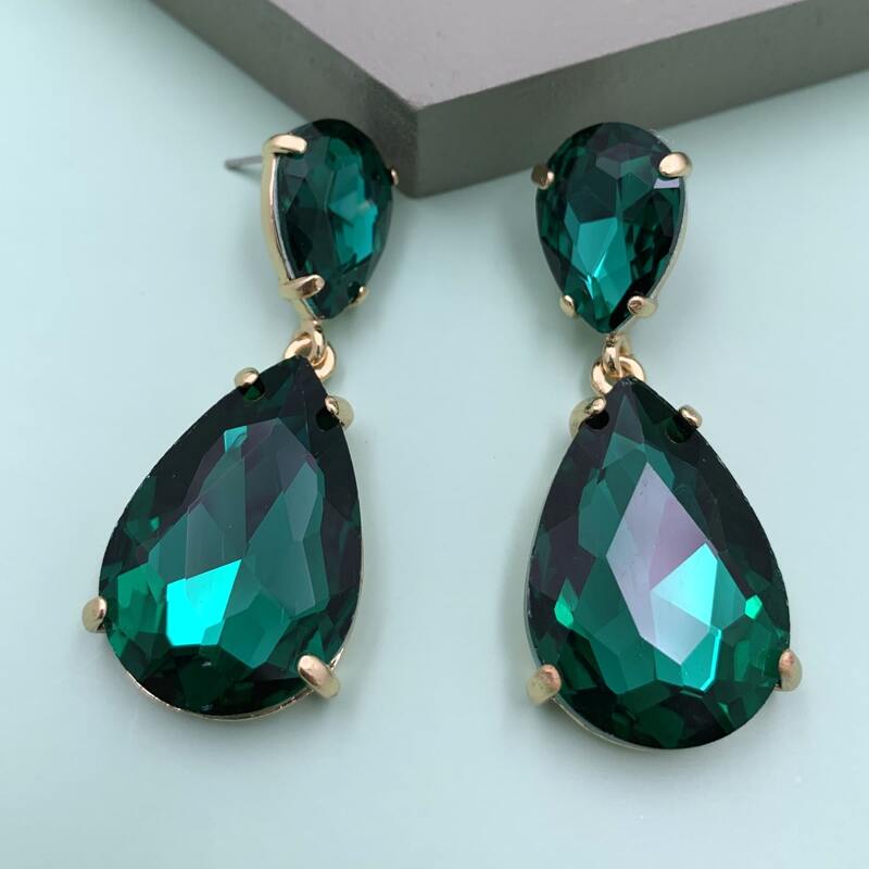 

1pair Gemstone Decor Water Drop Earrings, Green