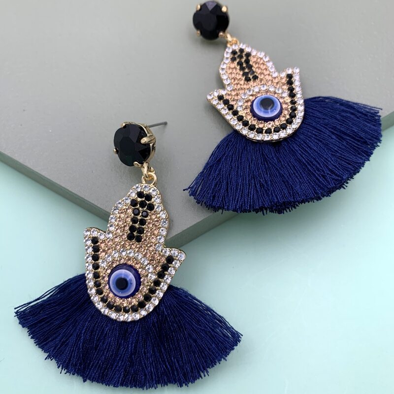 

1pair Rhinestone Decor Tassel Drop Earrings, Multicolor