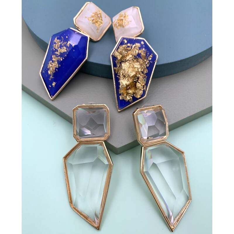 

2pairs Color Block Geometric Drop Earrings, Multicolor