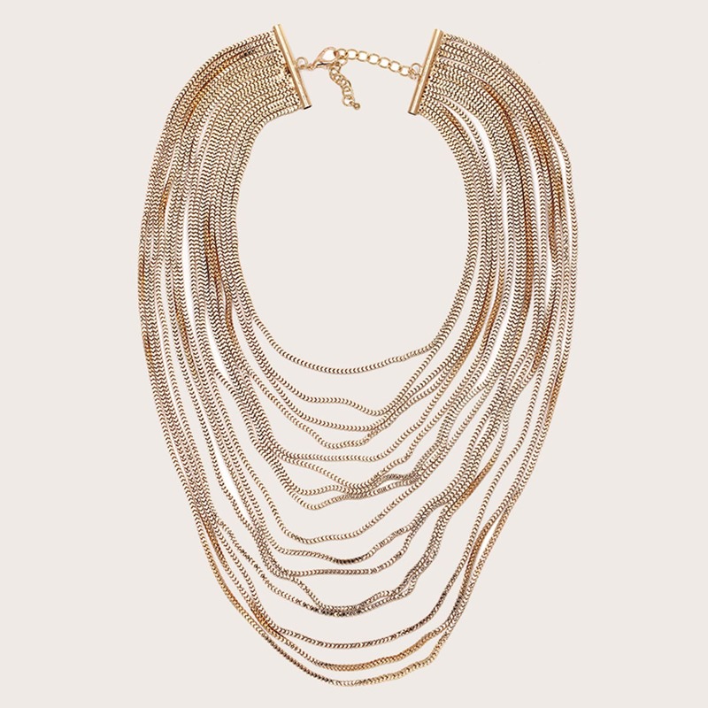 

1pc Metal Chain Layered Necklace, Gold