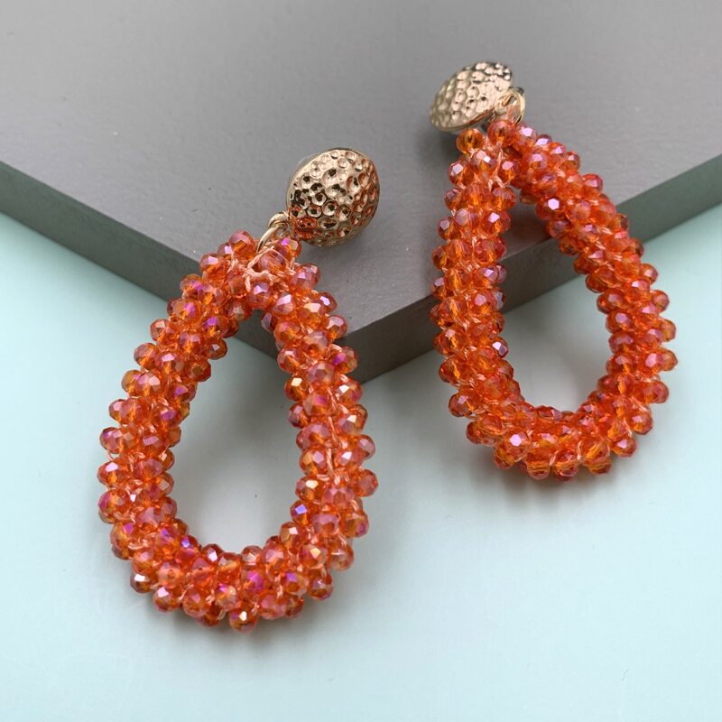 

Beaded Water Drop Earrings, Orange