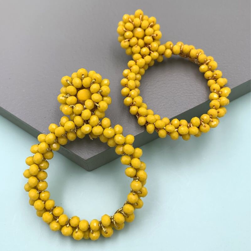 

Beaded Round Drop Earrings, Yellow