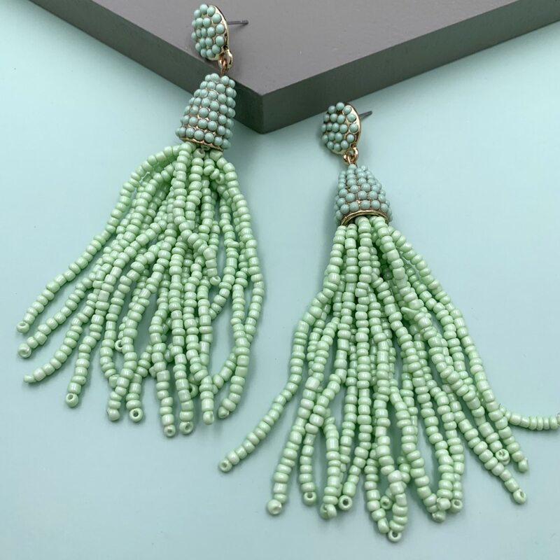 

Beaded Tassel Drop Earrings, Green