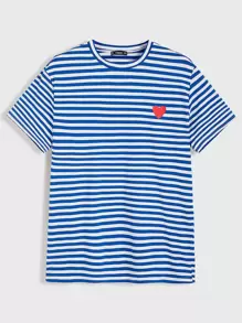 Manfinity Hypemode Men Heart Print Striped Tee - Blue - View 1