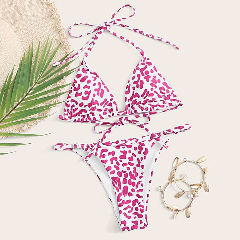 

Leopard Triangle Tanga Bikini Swimsuit, Multicolor