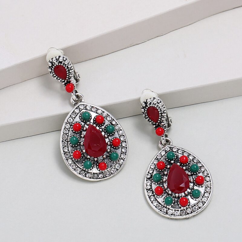 

Rhinestone Engraved Water Drop Earrings, Multicolor