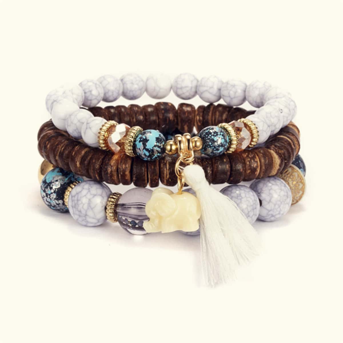 

Elephant & Tassel Charm Beaded Bracelets, Multicolor