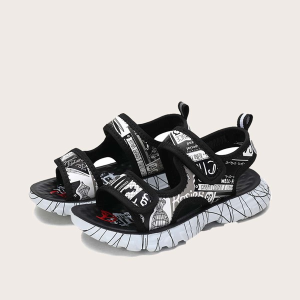 

Нескользящие сандалии с принтом поп-арт для мальчиков, Чёрнобелые
