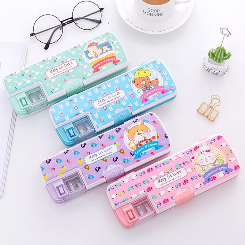 

1pc 2 In1 Pencil Case With Sharpener, Multicolor
