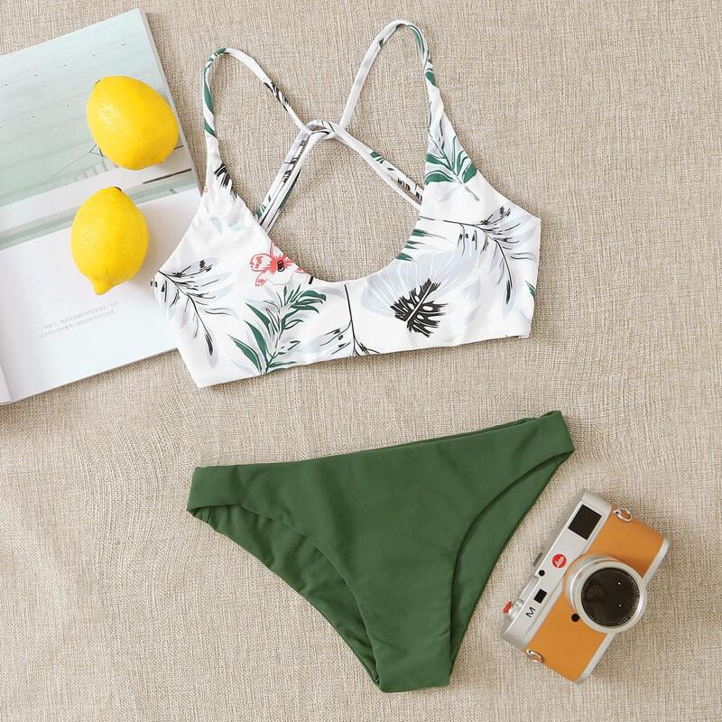 

Floral Crisscross Low Rise Bikini Swimsuit, Multicolor
