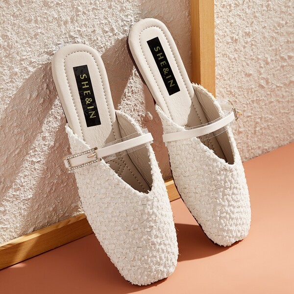 

Мюли на плоской подошве со стразами, Белые