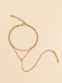 1 pieza pulsera con cadena con aro de dedo - Amarillo Oro - Ver 2