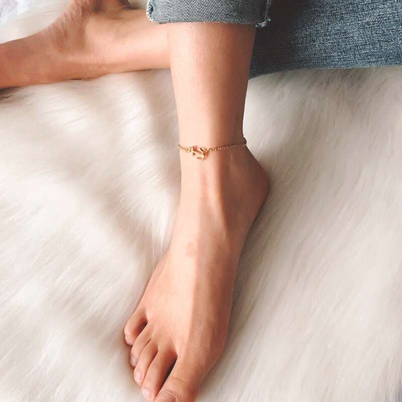 

1pc Anchor Charm Anklet, Gold