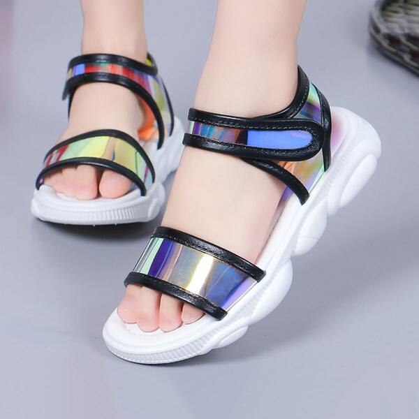 

Girls Holographic Velcro Strap Sandals, Multicolor