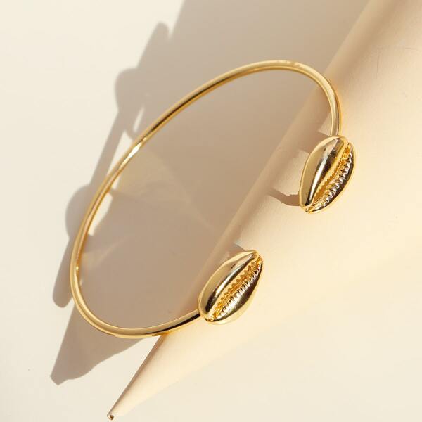 

1pc Shell Decor Cuff Bangle, Gold
