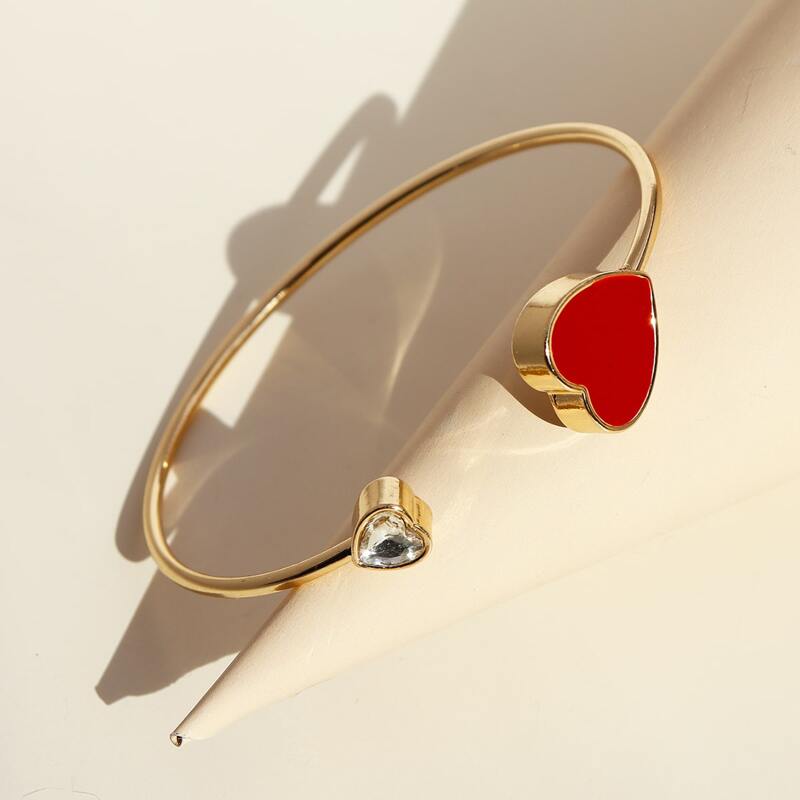 

1pc Heart Decor Cuff Bangle, Gold
