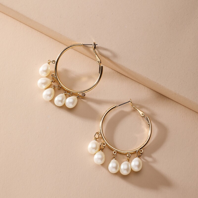 

Pearl Hoop Earrings, Gold