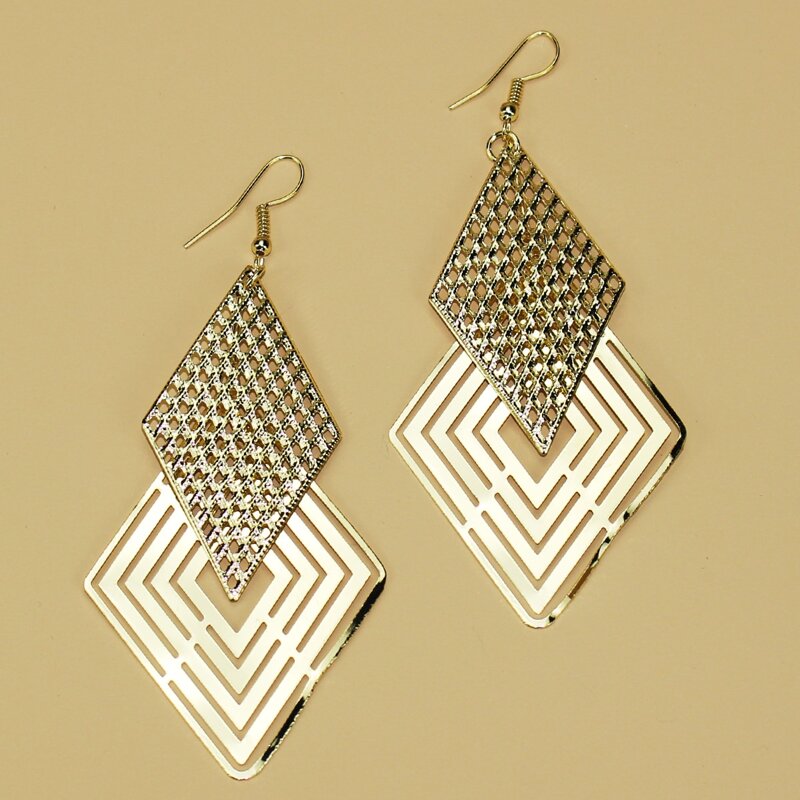

Geometric Dangle Earrings, Gold