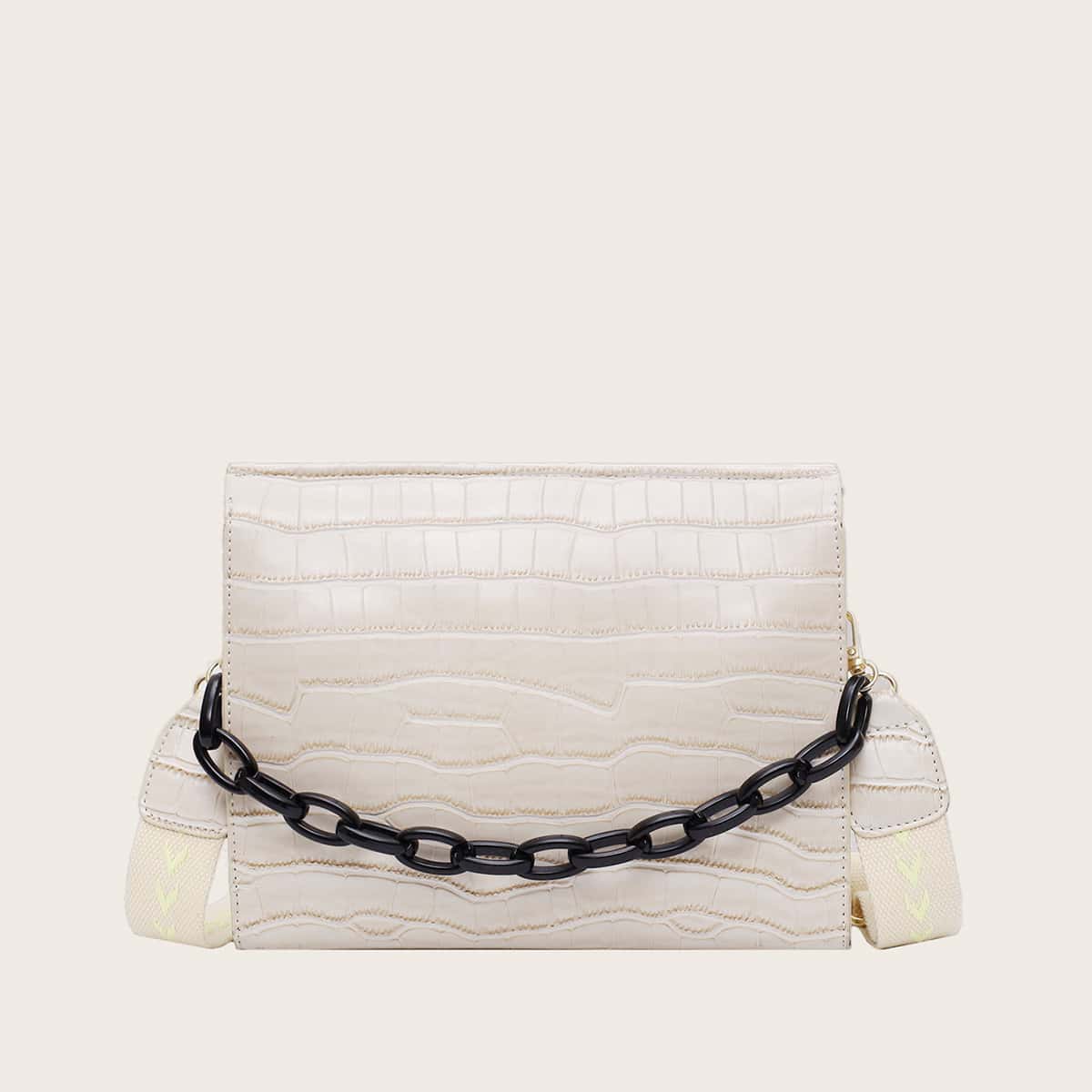 

Croc Embossed Satchel Bag, Beige