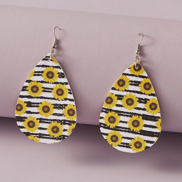 

Sunflower Pattern Water Drop Earrings, Multicolor