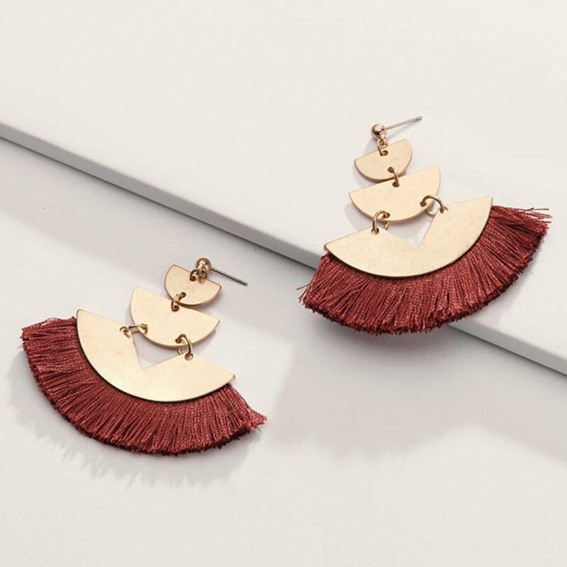 

Tassel Drop Earrings, Red