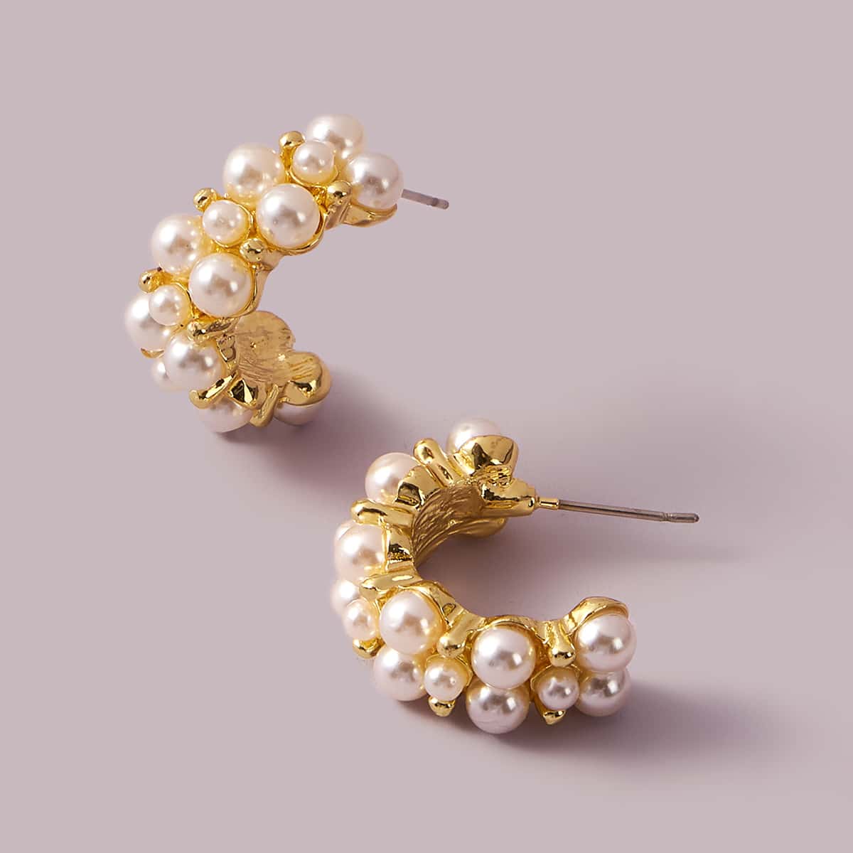 

Faux Pearl Decor Cuff Hoop Earrings
