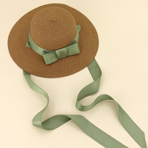 

Girls Lace-up Decor Straw Hat, Brown