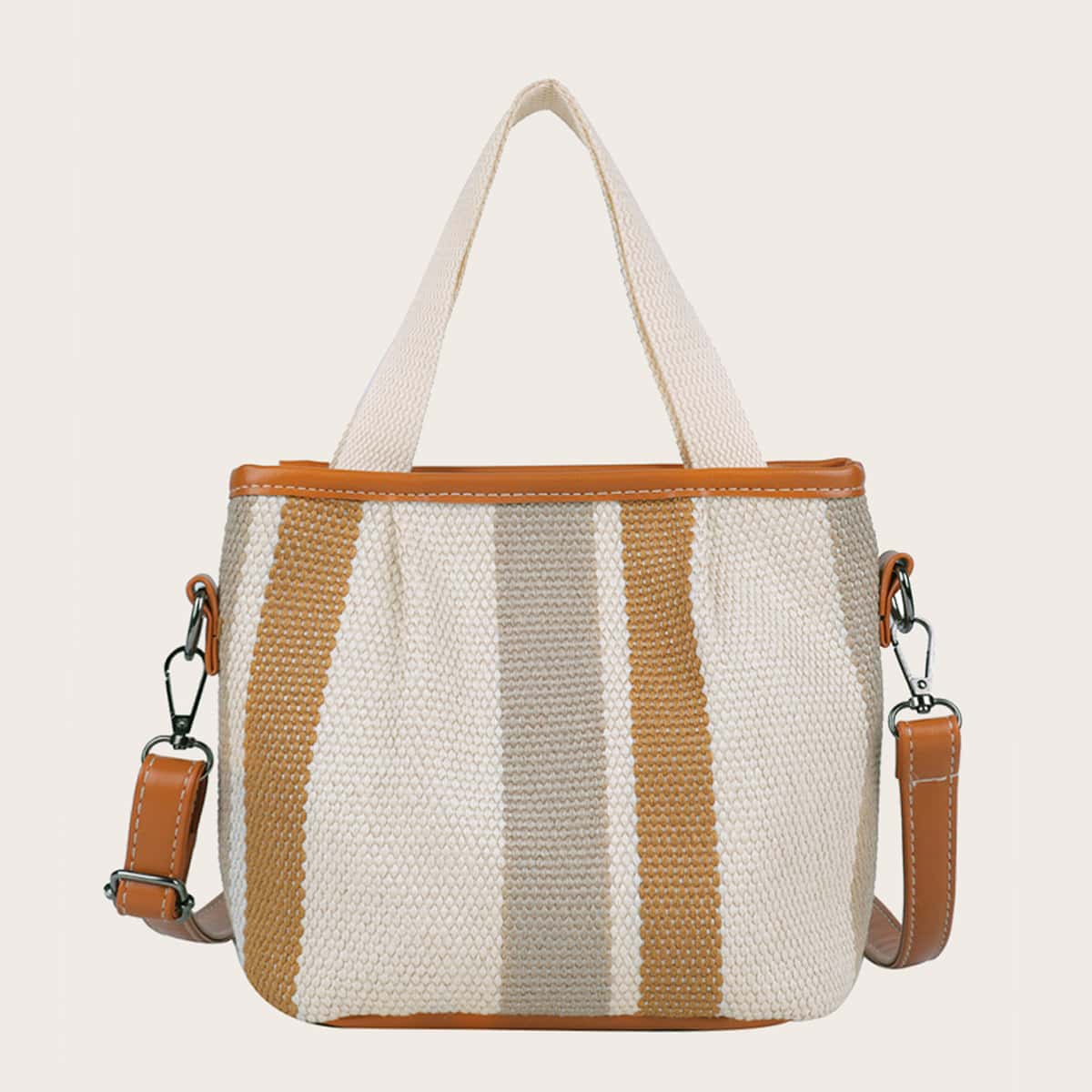

Striped Satchel Bag, Beige