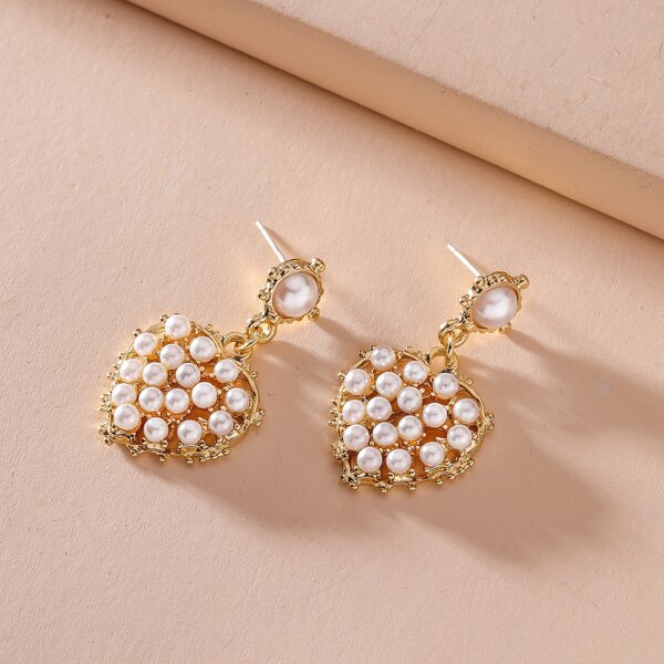 

1pair Faux Pearl Drop Earrings, White