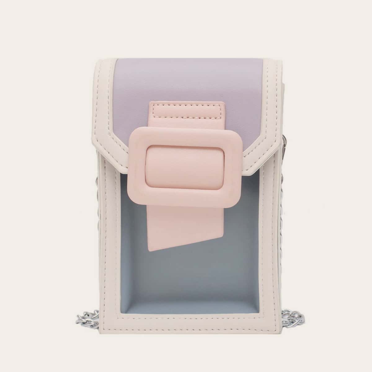 

Buckle Strap Decor Clear Chain Bag, Multicolor