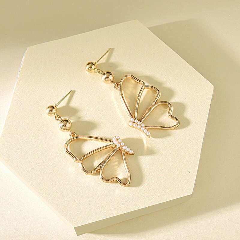 

Faux Pearl Decor Butterfly Drop Earrings, Gold