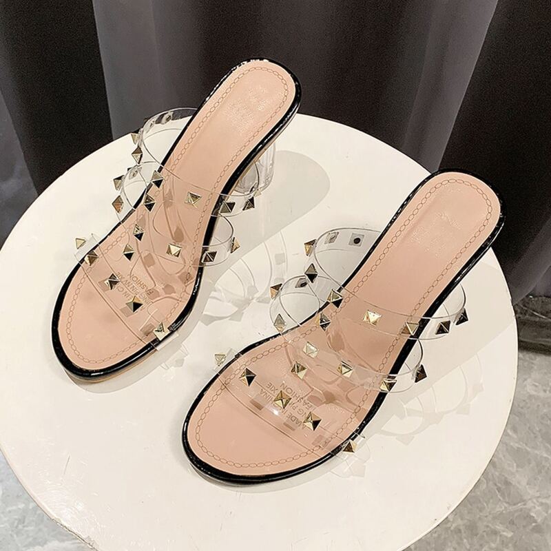 

Studded Decor Clear Strap Chunky Heeled Mules