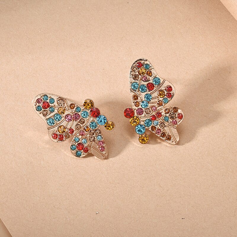 

Rhinestone Engraved Butterfly Design Stud Earrings, Multicolor