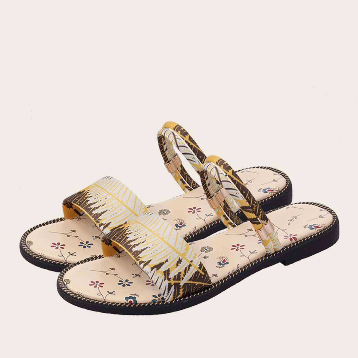 

Floral Graphic Open Toe Sandals, Multicolor