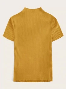 SHEIN Privé Mock Neck Rib-knit Fitted Tee - Yellow - View 2