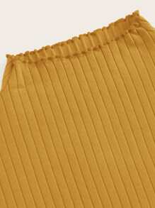 SHEIN Privé Mock Neck Rib-knit Fitted Tee - Yellow - View 4