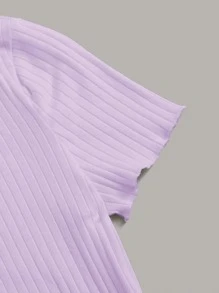 SHEIN Privé Mock Neck Rib-knit Fitted Tee - Purple - View 4