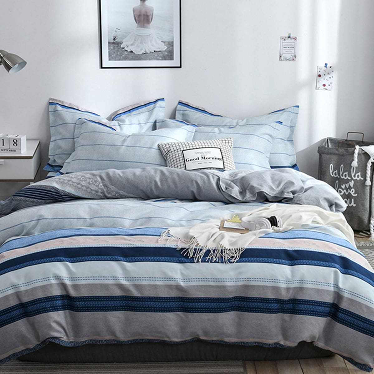 

Striped Pattern Bedding Set Without Filler, Blue