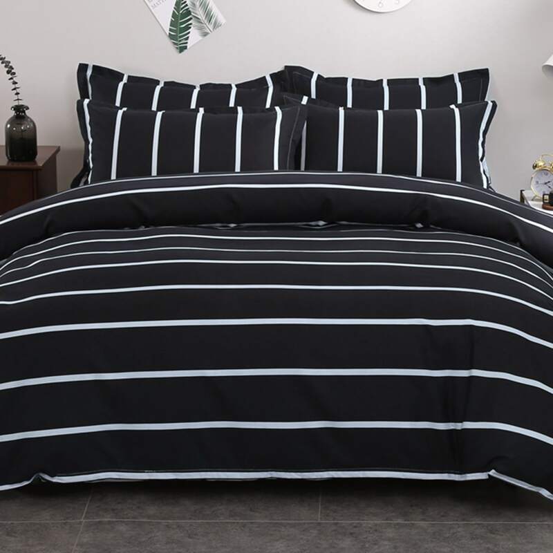 

Striped Pattern Bedding Set Without Filler, Black and white