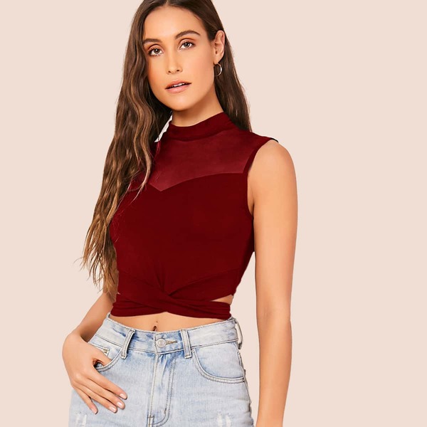 

Майка с сетчатой вставкой, Бургундия