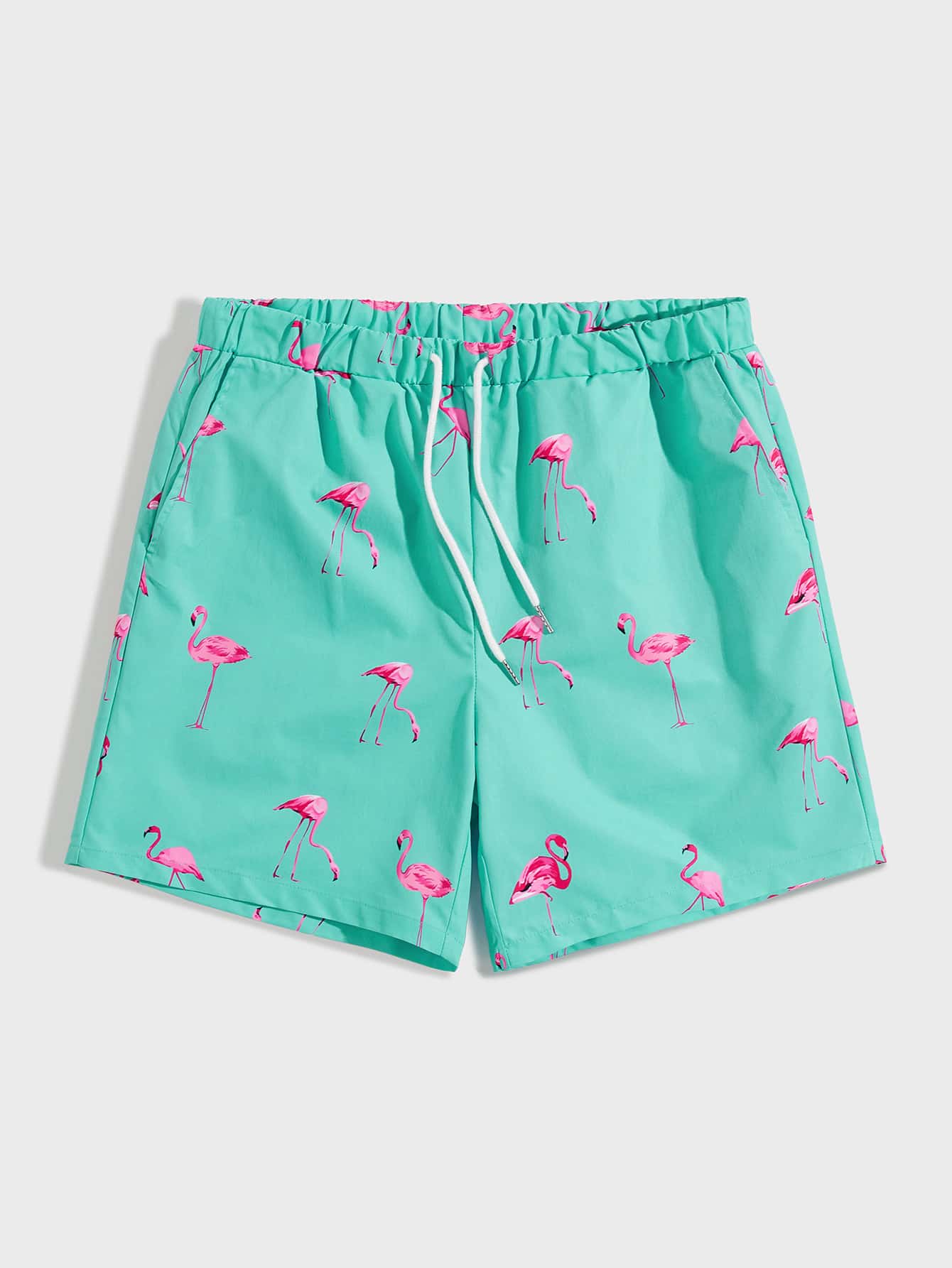 Manfinity Chillmode Men Drawstring Waist Flamingo Print Shorts - Green - View 1