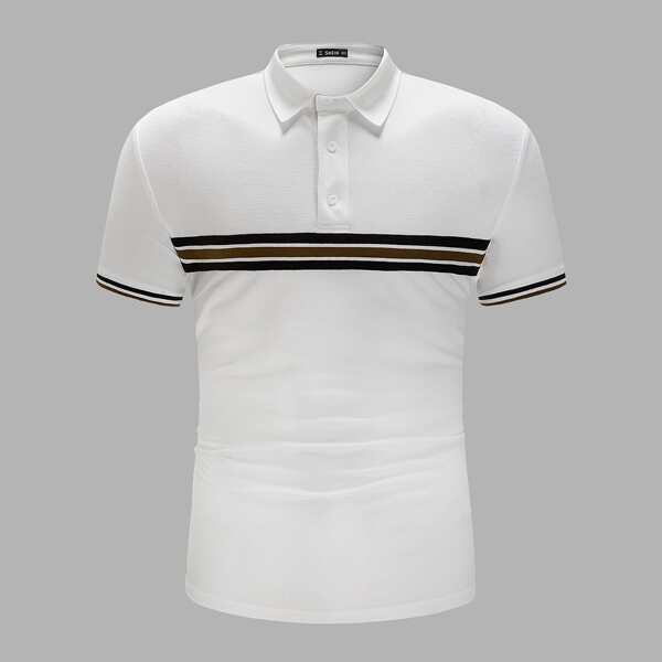 

Men Short Sleeve Striped Polo Shirt, White