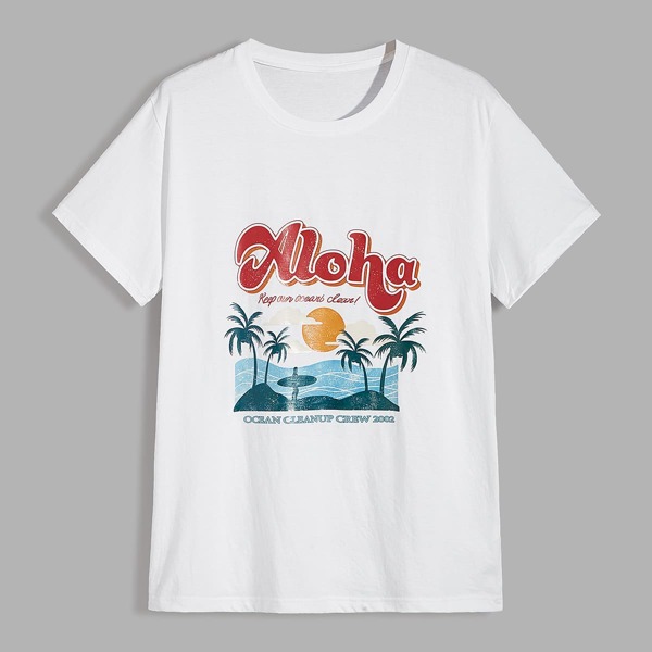 

Men Slogan And Graphic Print Tee, White