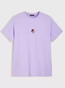 Manfinity RebelGame Men Cotton Embroidered Rose Tee - Purple - View 1