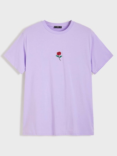 تي شيرت قطن مطرز وردة للرجال