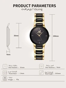 1 件商务休闲钢对比黑表带女士石英钢带手表节日作为返校学生的礼物 - 黑色 - 查看 4