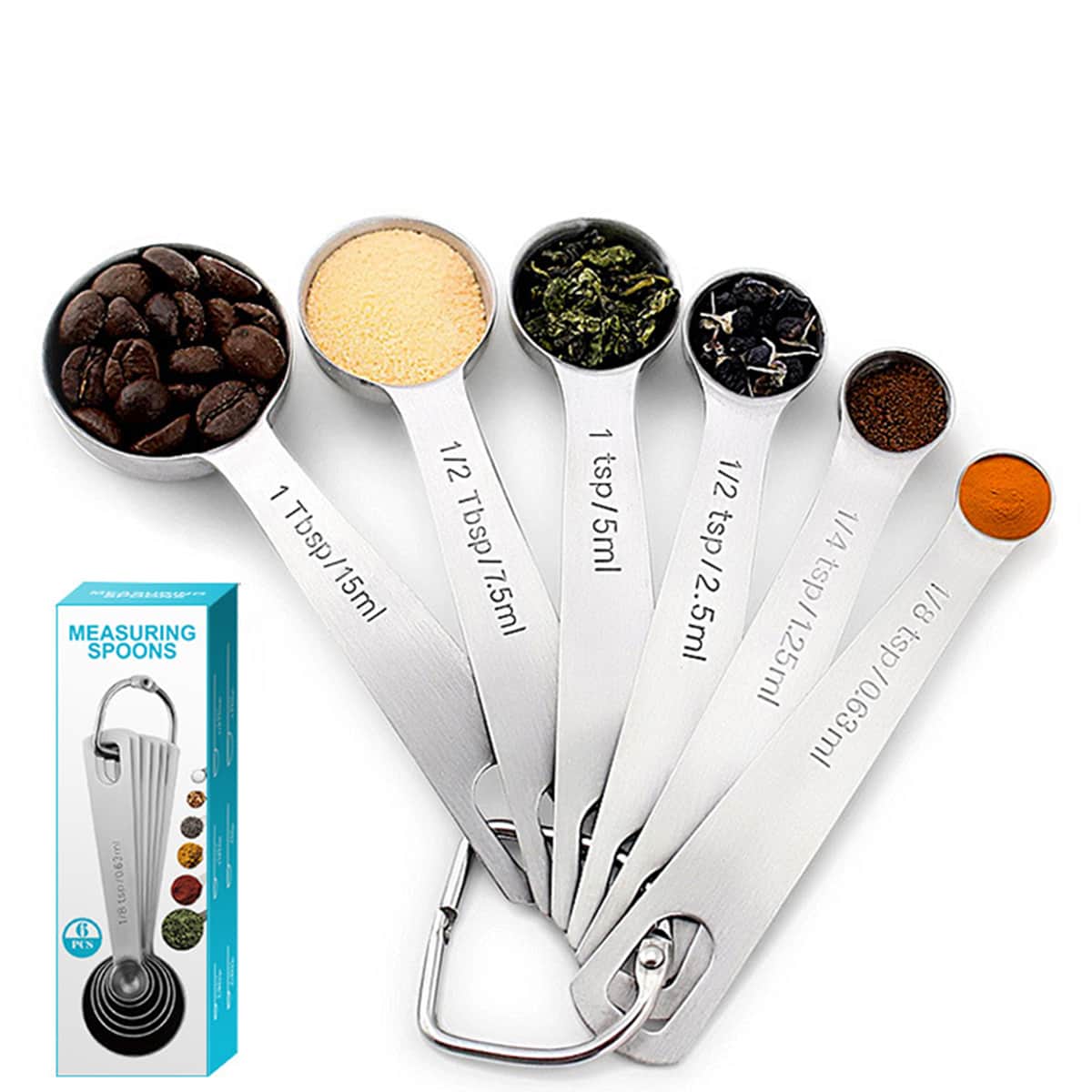 

6pcs Stainless Steel Measuring Spoon, Silver