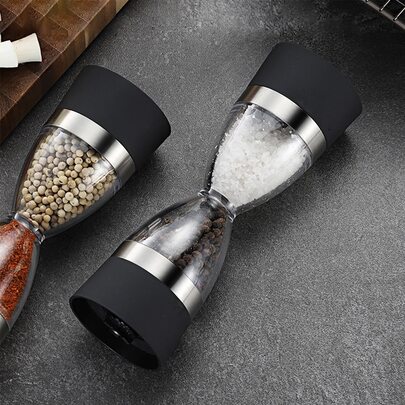 1 pieza Molinillo ajustable de sal y pimienta de doble cabezal