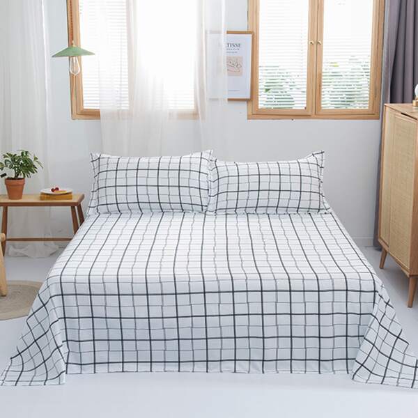 

Plaid Pattern Bedding Set Without Filler, White