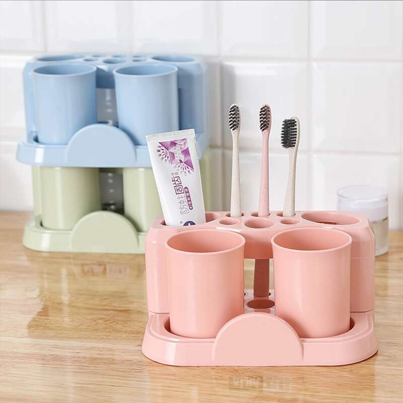 

1set Gargle Cup & Storage Rack, Multicolor